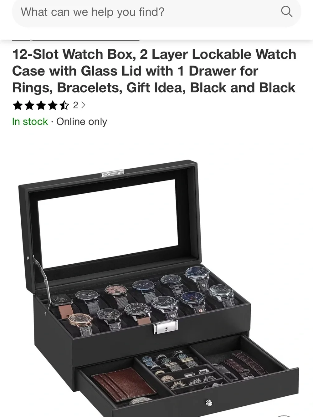 12 slot Watch box,2 layer lockable watch case with glass lid with 1 drawer for 💍